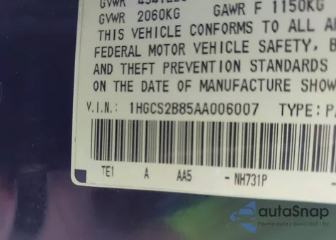 2010 Honda Accord 3.5 Ex-L z USA, uszkodzony, nr VIN 1HGCS2B85AA006007